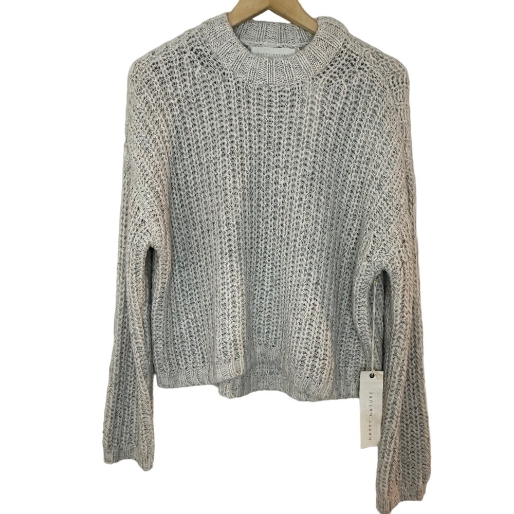 NWT Happy x Nature Sweater Kate Hudson Oatmeal‎ Chunky Knit Cropped Oversized SM